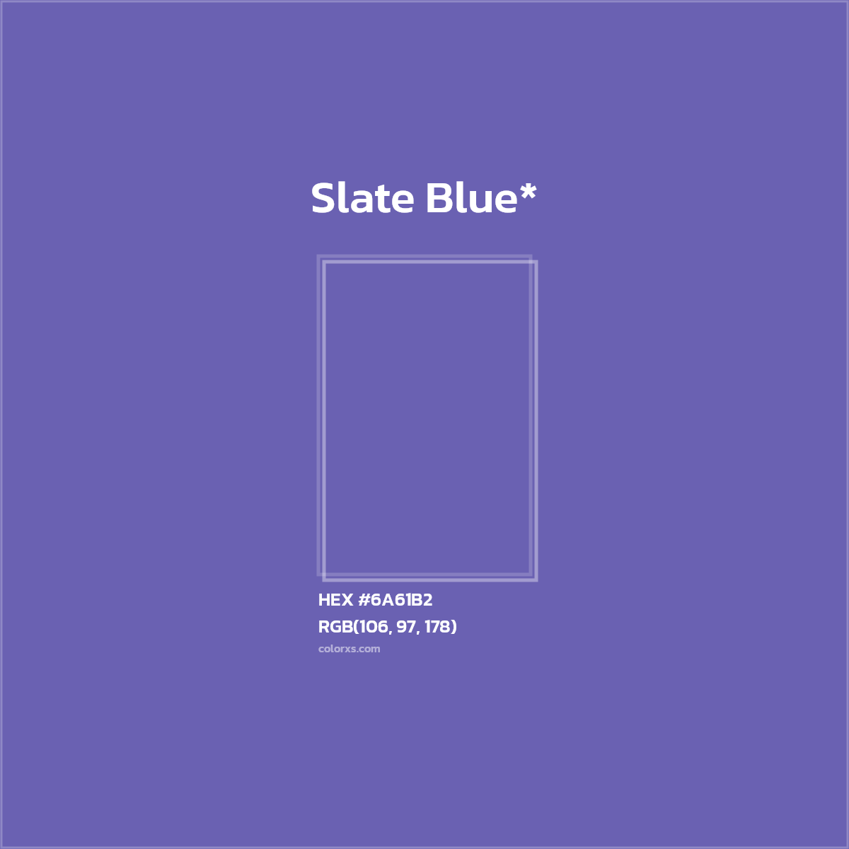 #6A61B2 hex color. RGB, RYB, CMYK, HSL, HSV codes and color conversions. Matching color names, palettes, paints.