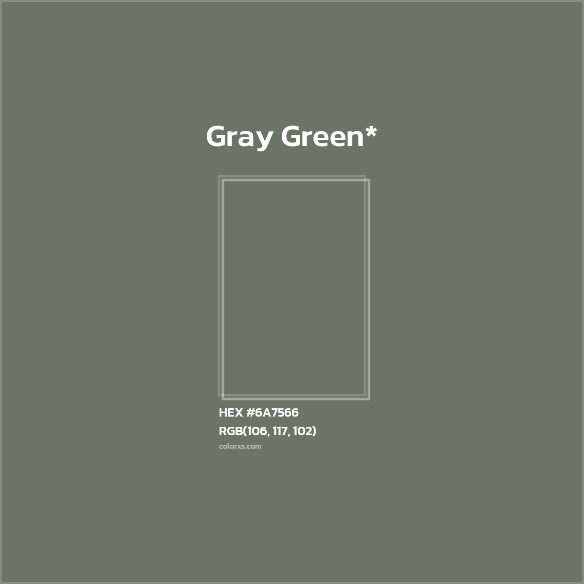 #6A7566 hex color. RGB, RYB, CMYK, HSL, HSV codes and color conversions. Matching color names, palettes, paints.