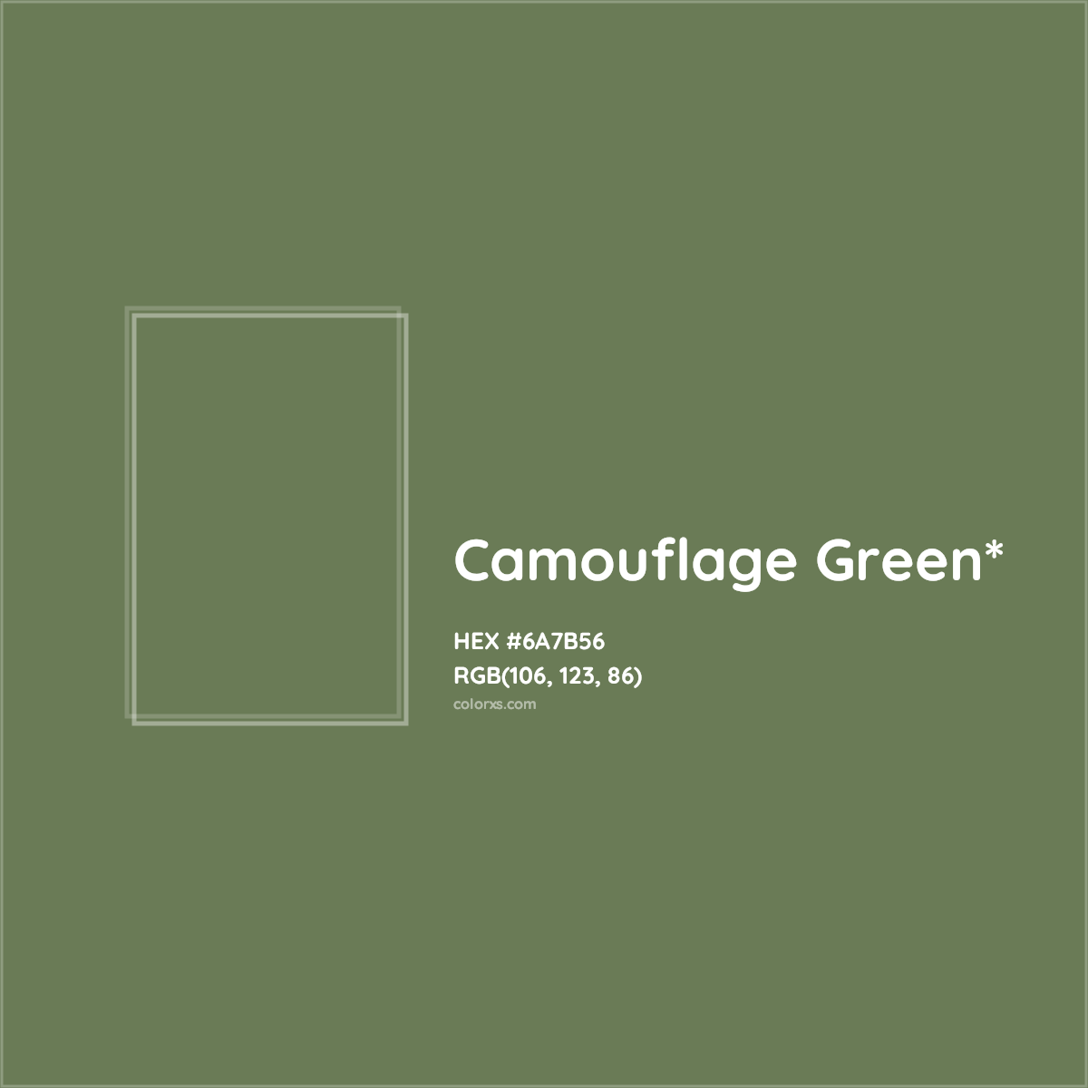 #6A7B56 hex color. RGB, RYB, CMYK, HSL, HSV codes and color conversions. Matching color names, palettes, paints.