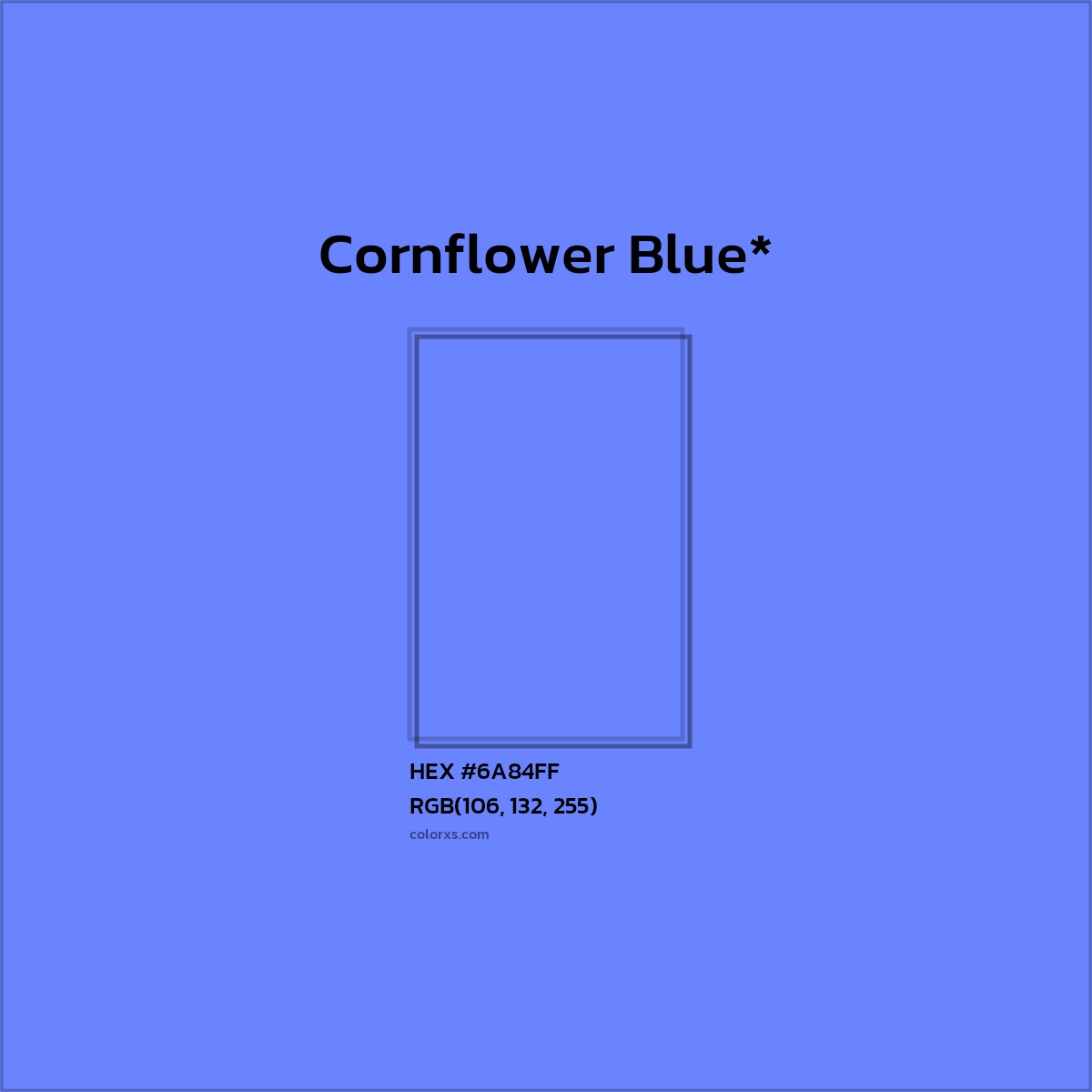 #6A84FF hex color. RGB, RYB, CMYK, HSL, HSV codes and color conversions. Matching color names, palettes, paints.