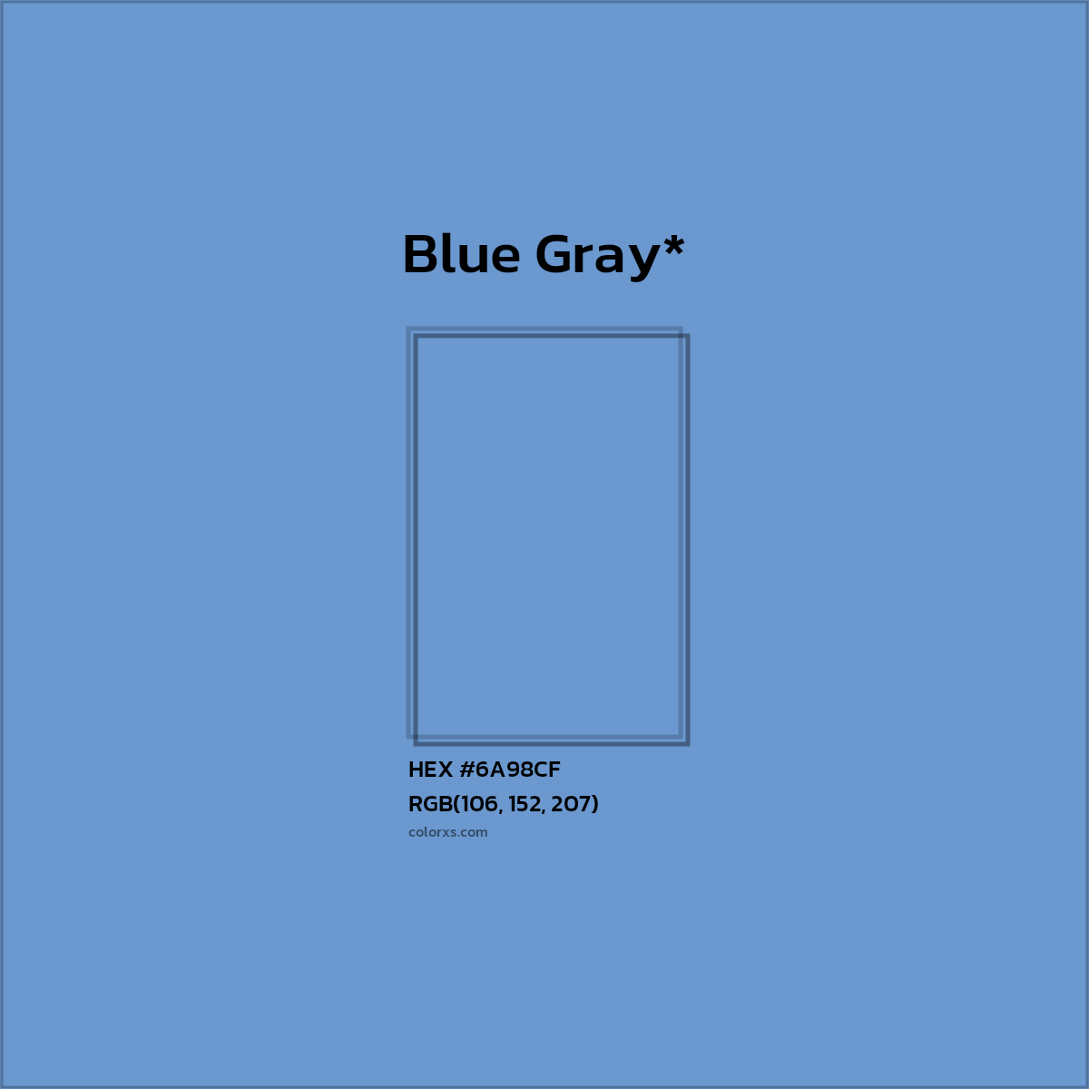 #6A98CF hex color. RGB, RYB, CMYK, HSL, HSV codes and color conversions. Matching color names, palettes, paints.