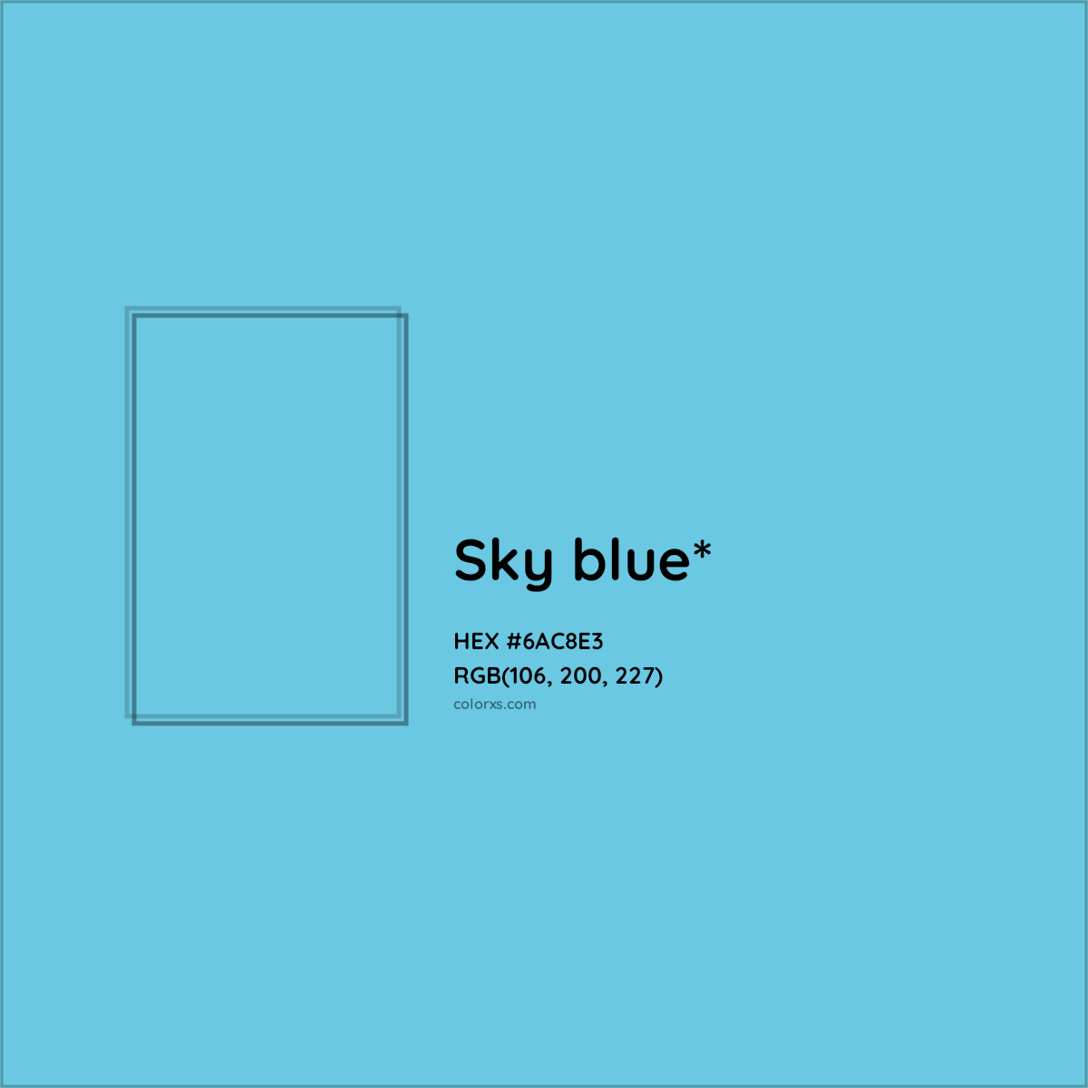 #6AC8E3 hex color. RGB, RYB, CMYK, HSL, HSV codes and color conversions. Matching color names, palettes, paints.