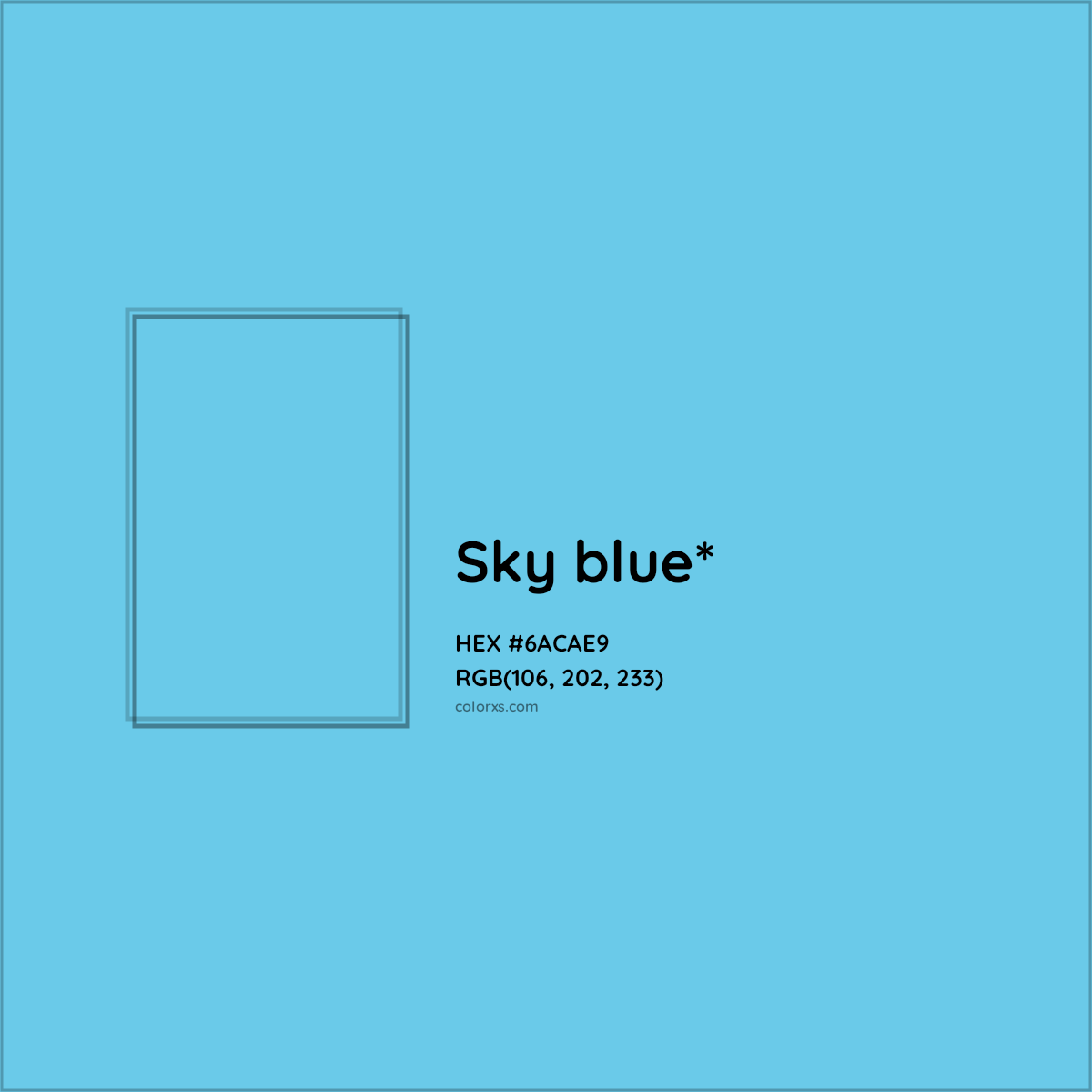 #6ACAE9 hex color. RGB, RYB, CMYK, HSL, HSV codes and color conversions. Matching color names, palettes, paints.