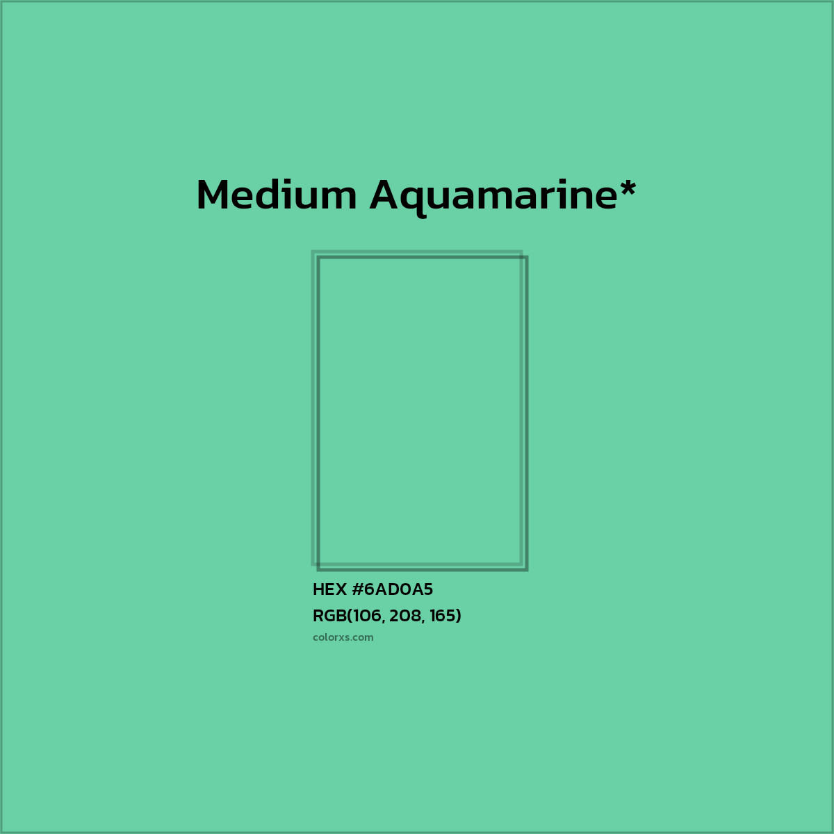 #6AD0A5 hex color. RGB, RYB, CMYK, HSL, HSV codes and color conversions. Matching color names, palettes, paints.