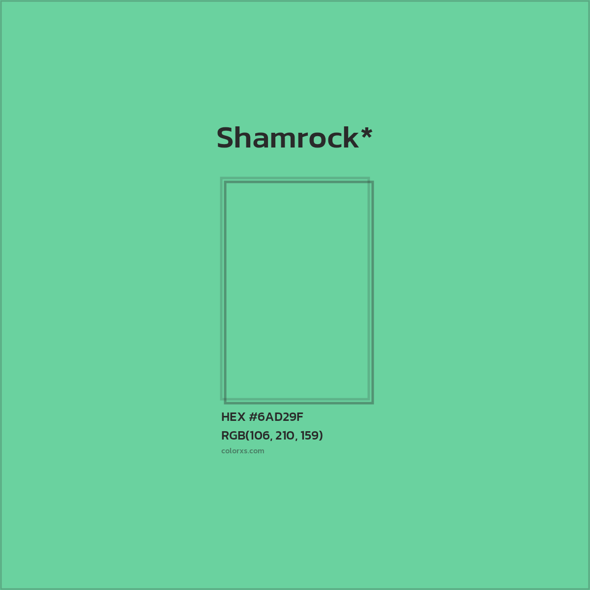 #6AD29F hex color. RGB, RYB, CMYK, HSL, HSV codes and color conversions. Matching color names, palettes, paints.