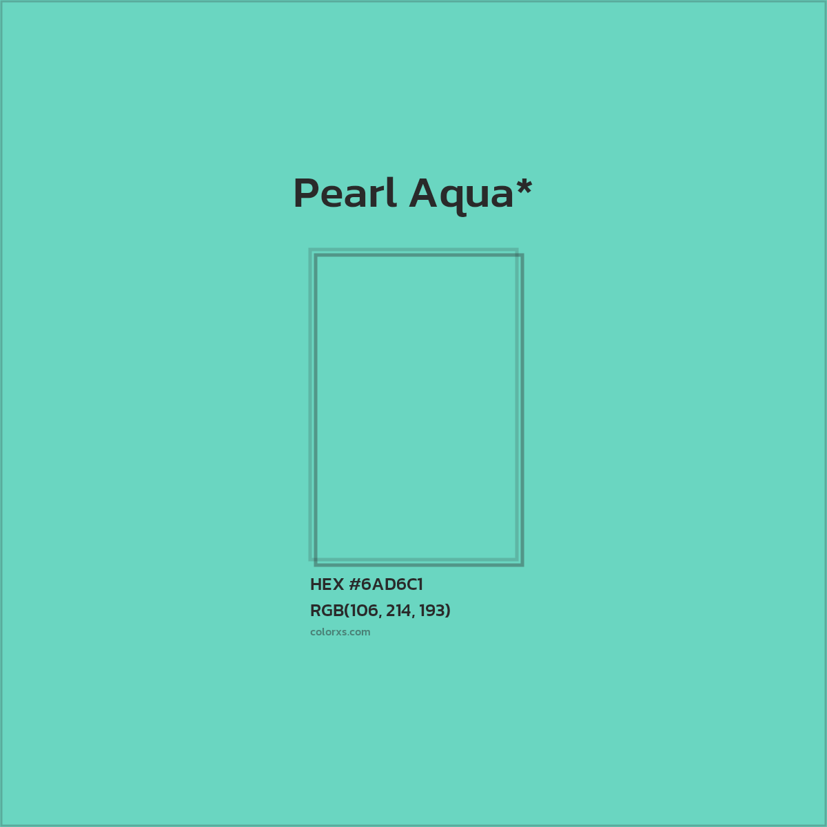 #6AD6C1 hex color. RGB, RYB, CMYK, HSL, HSV codes and color conversions. Matching color names, palettes, paints.