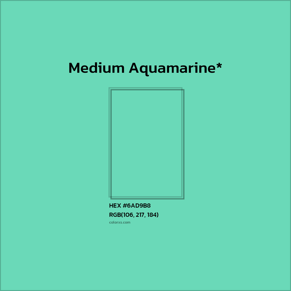 #6AD9B8 hex color. RGB, RYB, CMYK, HSL, HSV codes and color conversions. Matching color names, palettes, paints.