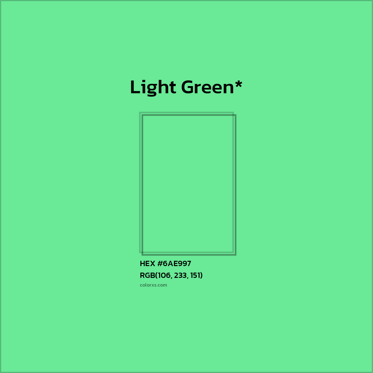#6AE997 hex color. RGB, RYB, CMYK, HSL, HSV codes and color conversions. Matching color names, palettes, paints.