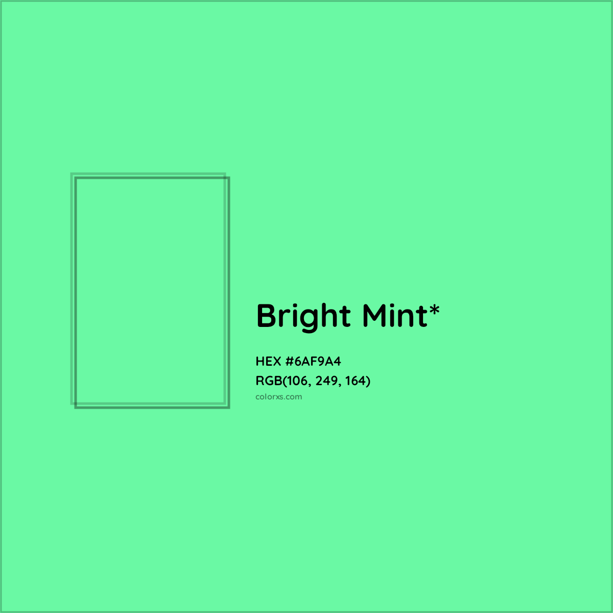 #6AF9A4 hex color. RGB, RYB, CMYK, HSL, HSV codes and color conversions. Matching color names, palettes, paints.