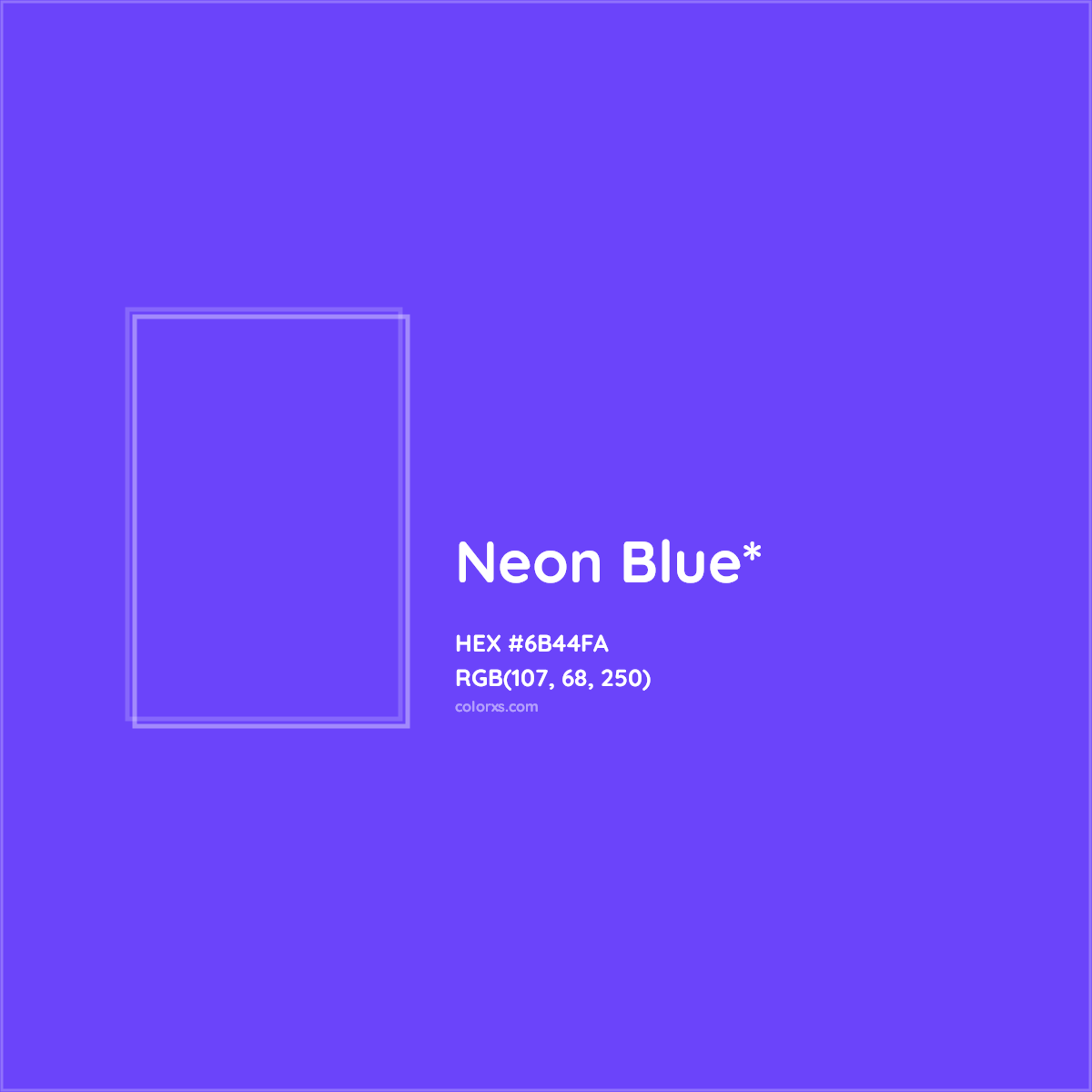 #6B44FA hex color. RGB, RYB, CMYK, HSL, HSV codes and color conversions. Matching color names, palettes, paints.