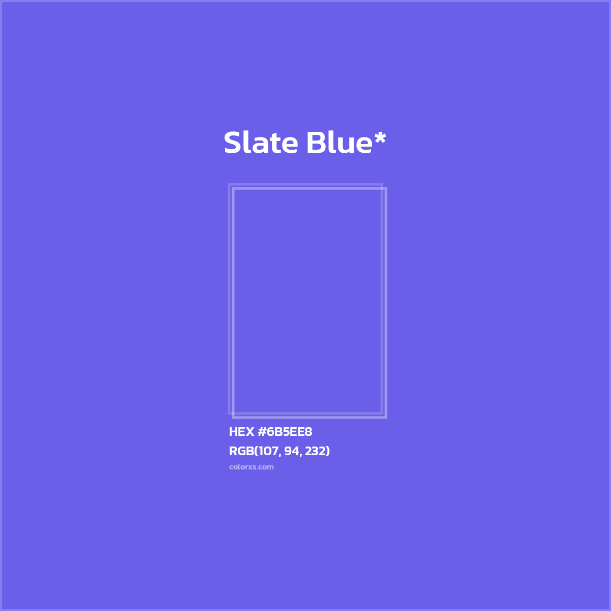 #6B5EE8 hex color. RGB, RYB, CMYK, HSL, HSV codes and color conversions. Matching color names, palettes, paints.