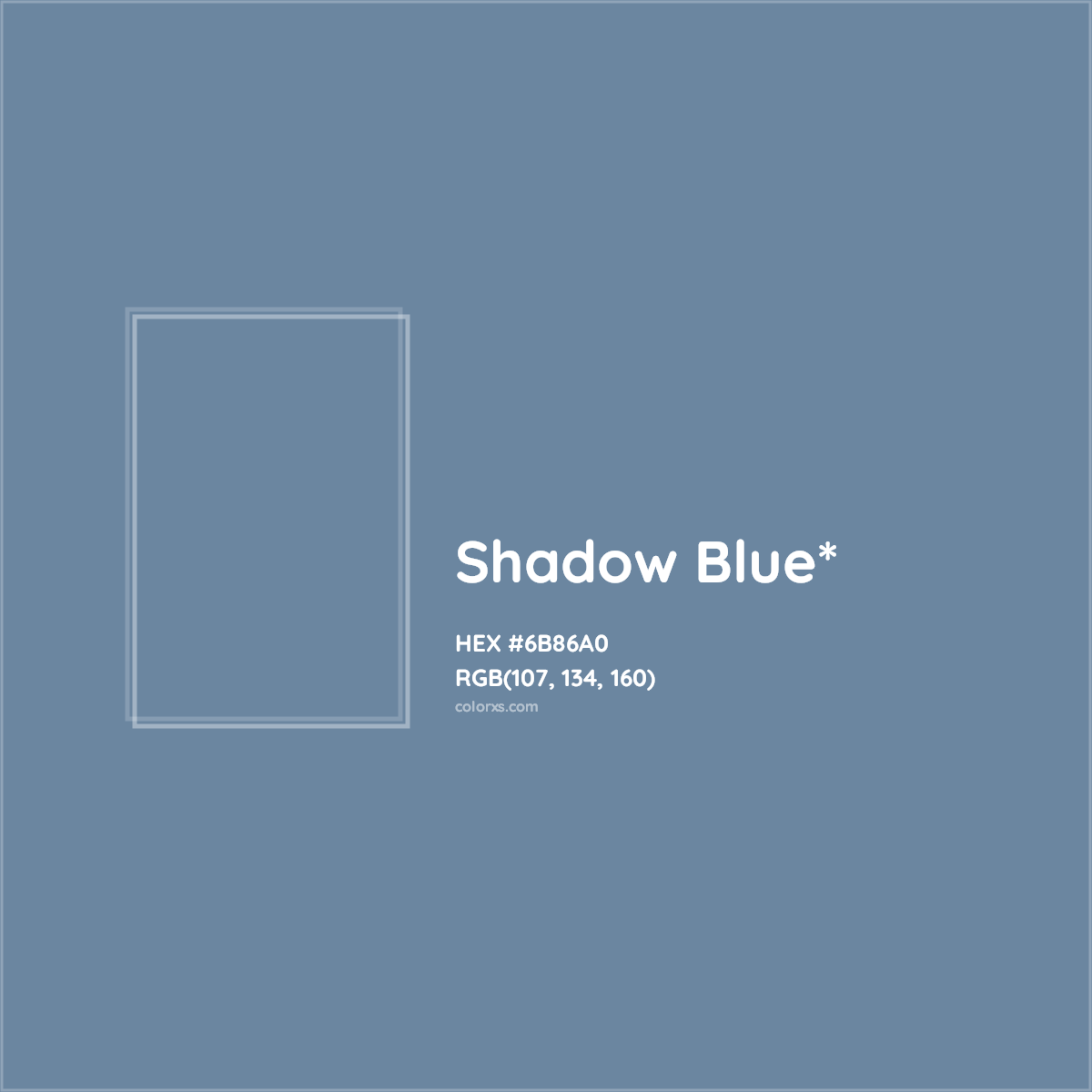 #6B86A0 hex color. RGB, RYB, CMYK, HSL, HSV codes and color conversions. Matching color names, palettes, paints.