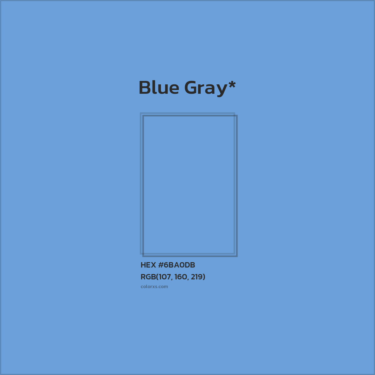 #6BA0DB hex color. RGB, RYB, CMYK, HSL, HSV codes and color conversions. Matching color names, palettes, paints.