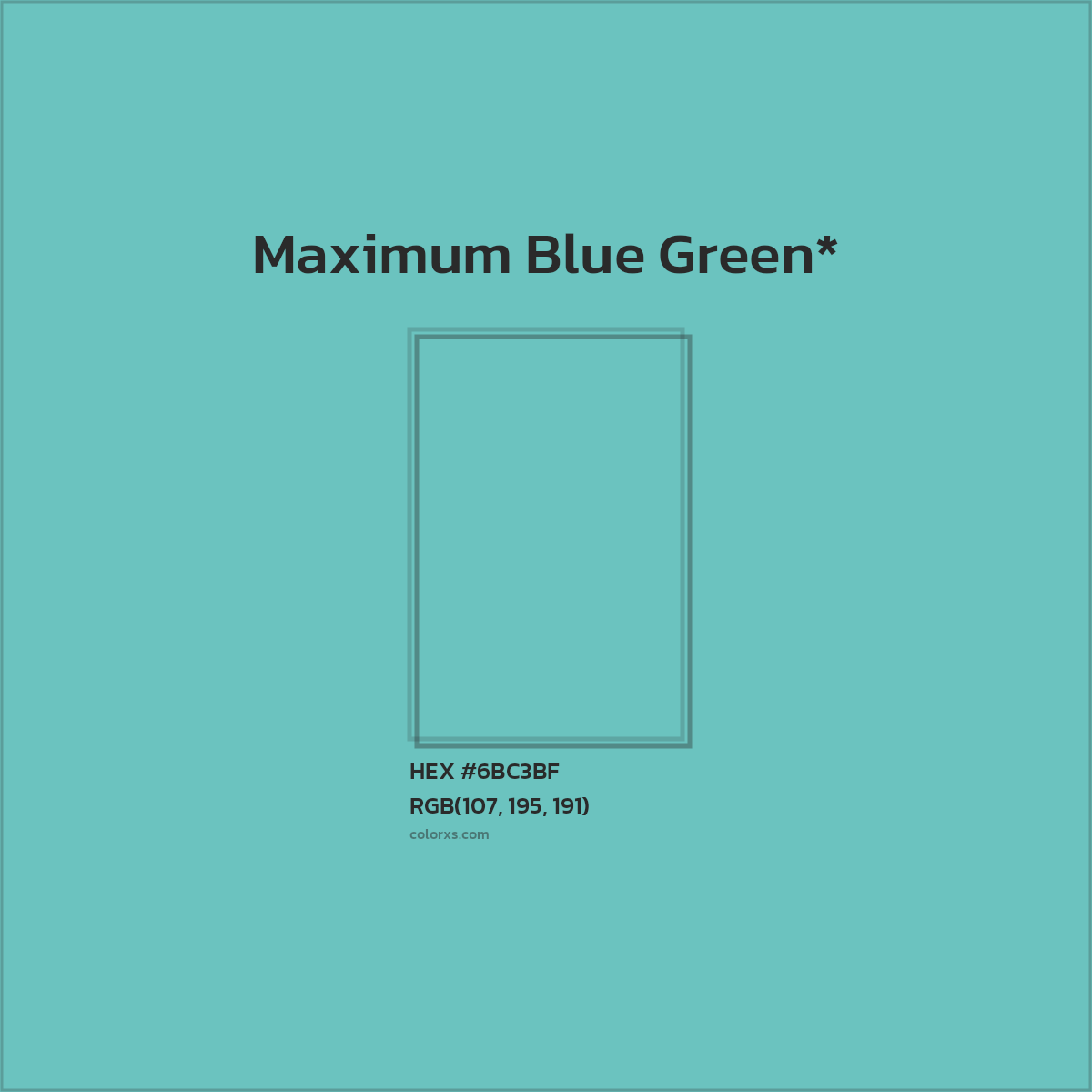 #6BC3BF hex color. RGB, RYB, CMYK, HSL, HSV codes and color conversions. Matching color names, palettes, paints.