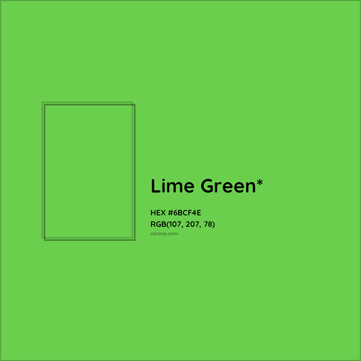 #6BCF4E hex color. RGB, RYB, CMYK, HSL, HSV codes and color conversions. Matching color names, palettes, paints.