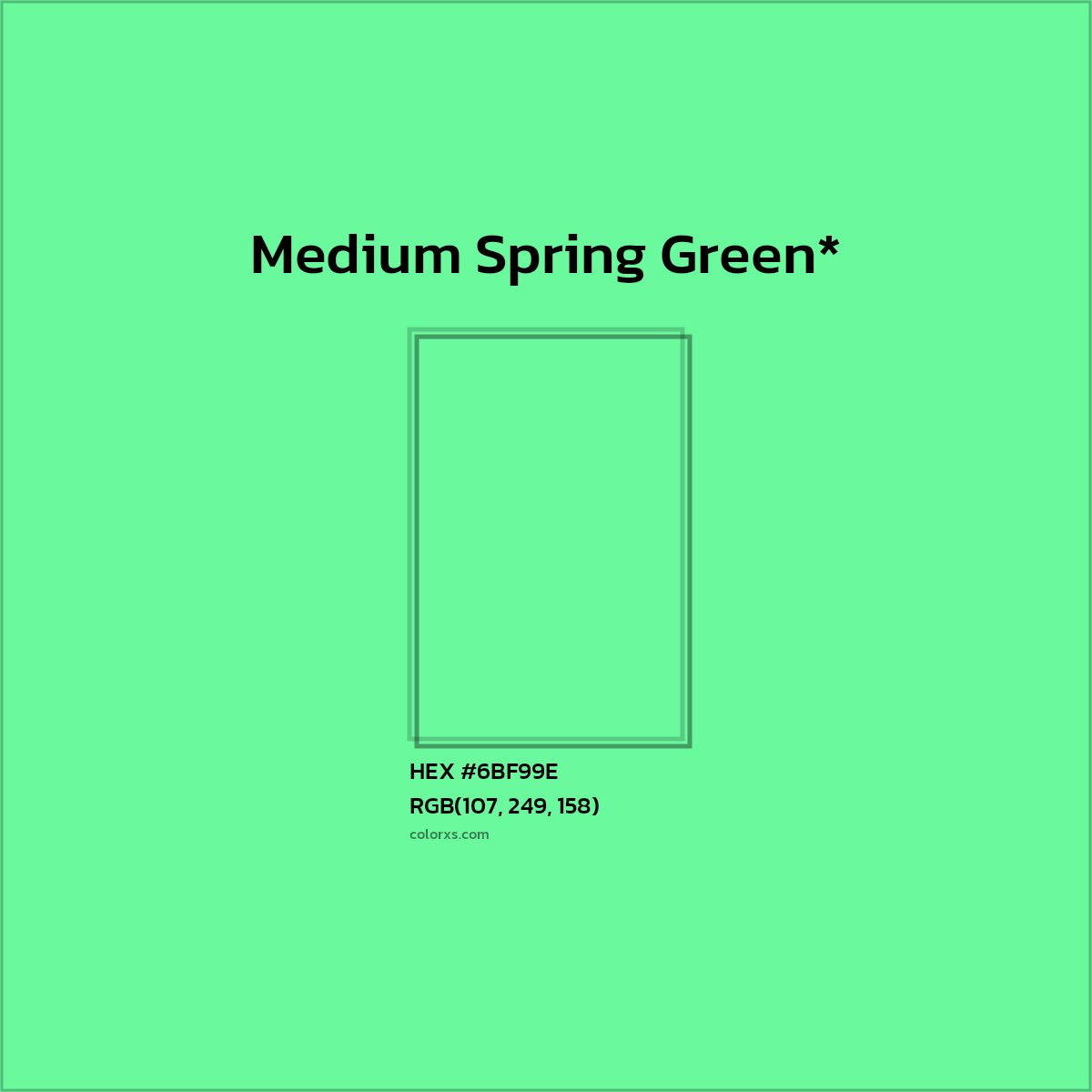 #6BF99E hex color. RGB, RYB, CMYK, HSL, HSV codes and color conversions. Matching color names, palettes, paints.
