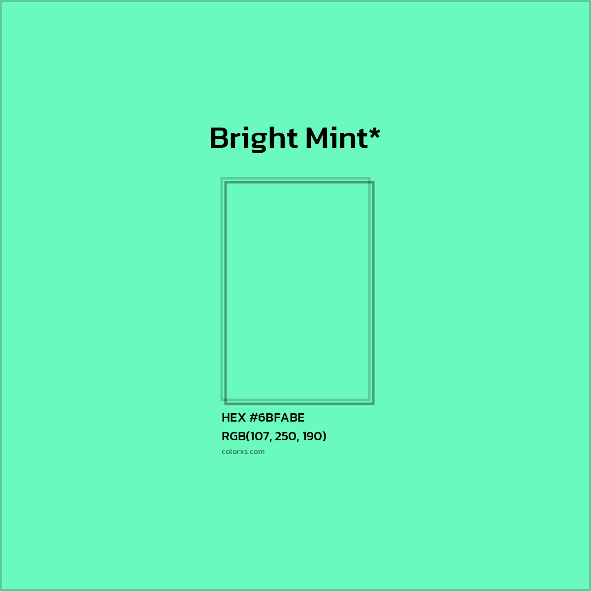 #6BFABE hex color. RGB, RYB, CMYK, HSL, HSV codes and color conversions. Matching color names, palettes, paints.