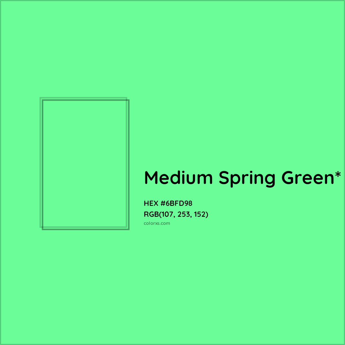 #6BFD98 hex color. RGB, RYB, CMYK, HSL, HSV codes and color conversions. Matching color names, palettes, paints.
