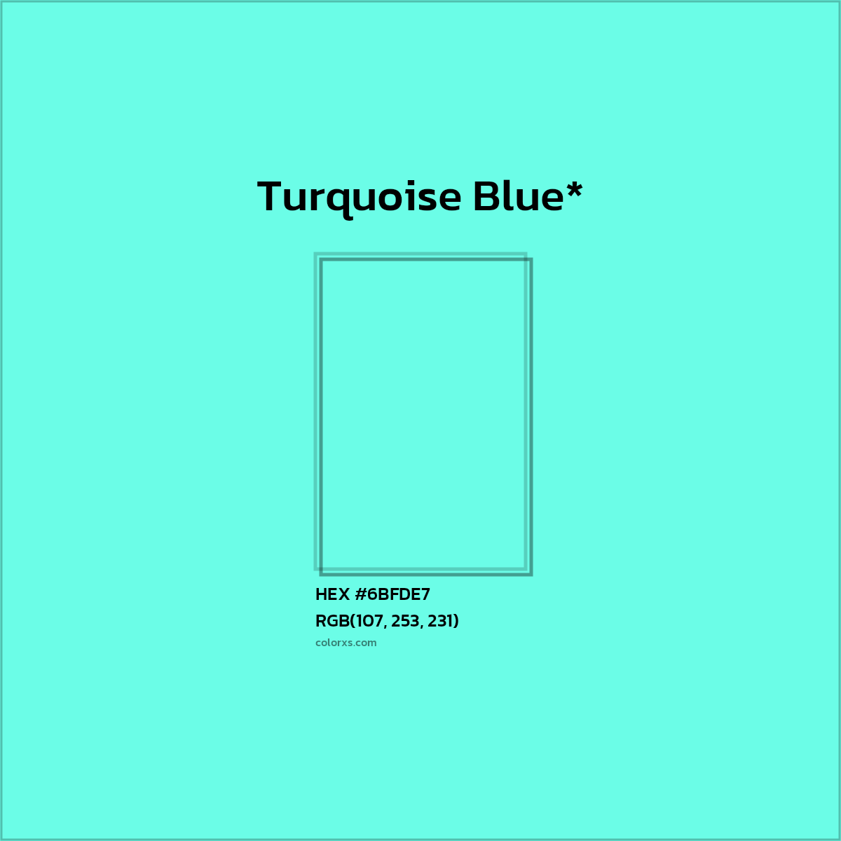 #6BFDE7 hex color. RGB, RYB, CMYK, HSL, HSV codes and color conversions. Matching color names, palettes, paints.