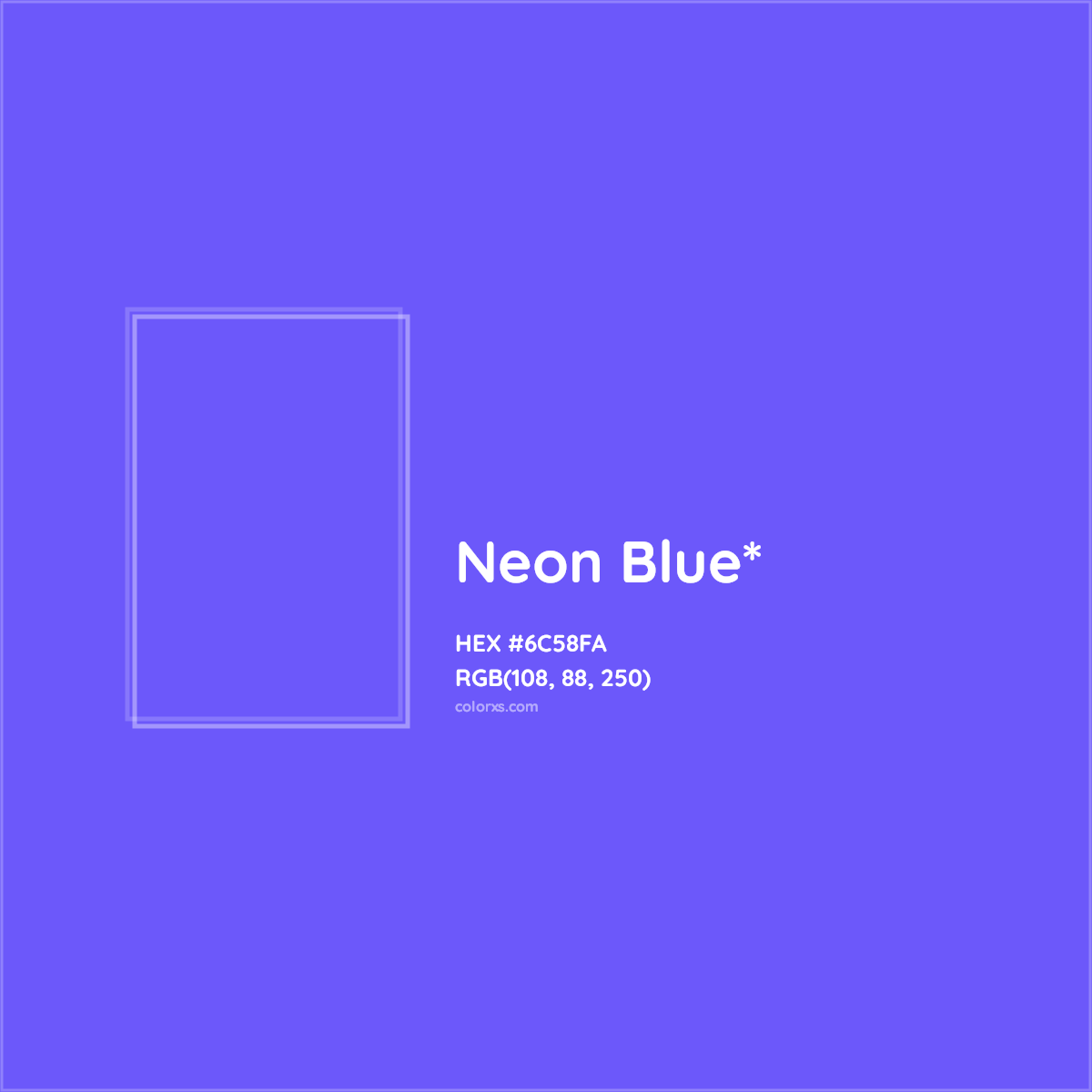 #6C58FA hex color. RGB, RYB, CMYK, HSL, HSV codes and color conversions. Matching color names, palettes, paints.