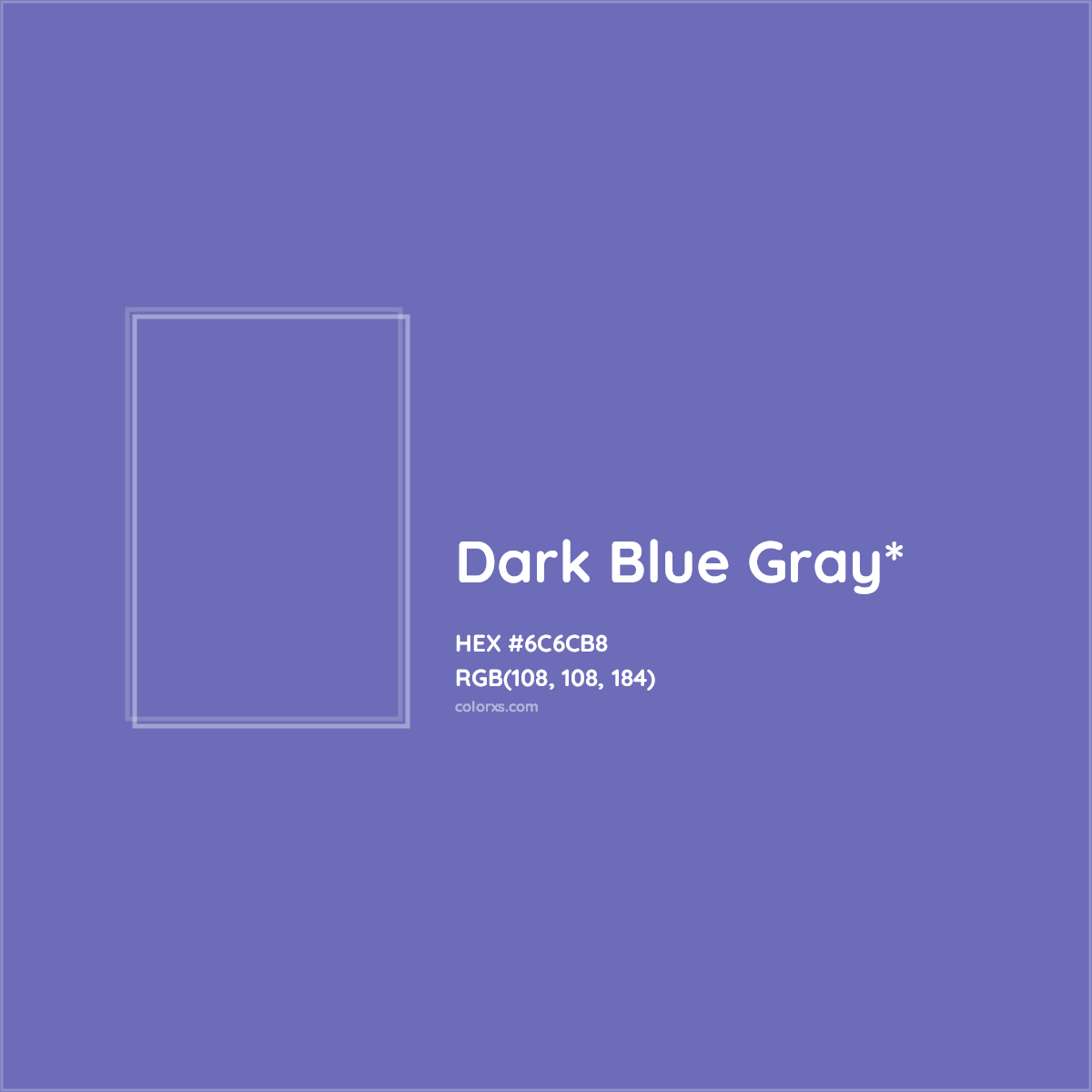 #6C6CB8 hex color. RGB, RYB, CMYK, HSL, HSV codes and color conversions. Matching color names, palettes, paints.
