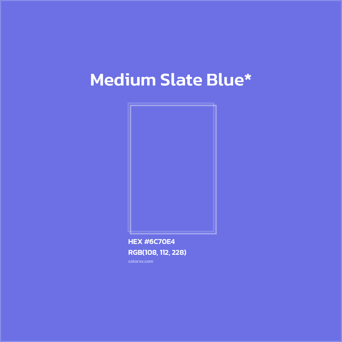 #6C70E4 hex color. RGB, RYB, CMYK, HSL, HSV codes and color conversions. Matching color names, palettes, paints.
