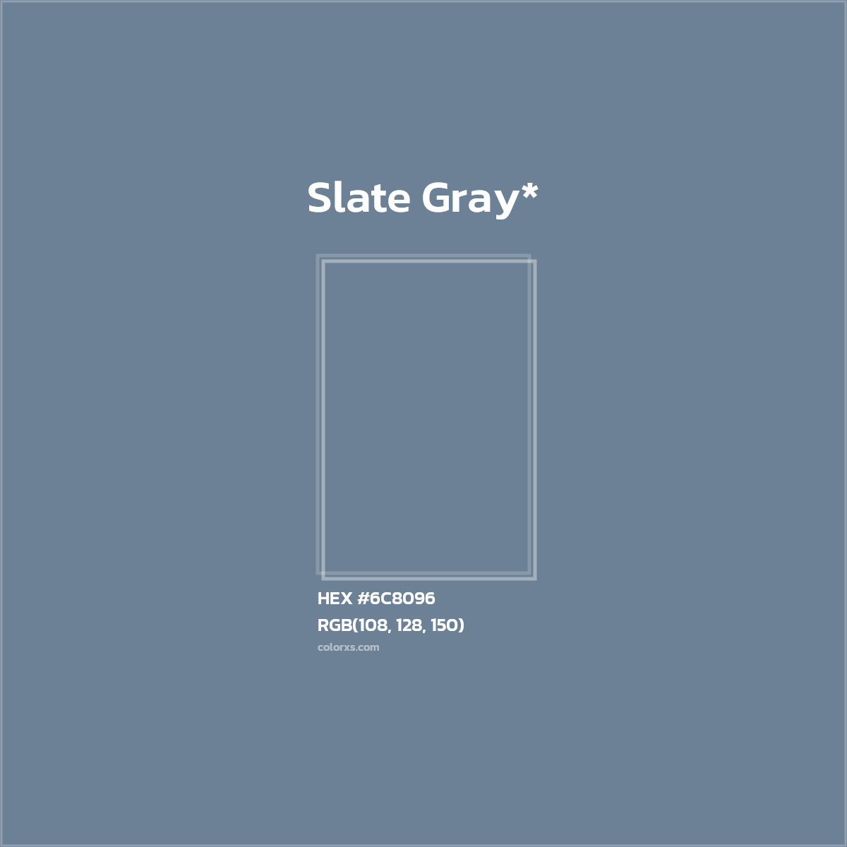 #6C8096 hex color. RGB, RYB, CMYK, HSL, HSV codes and color conversions. Matching color names, palettes, paints.