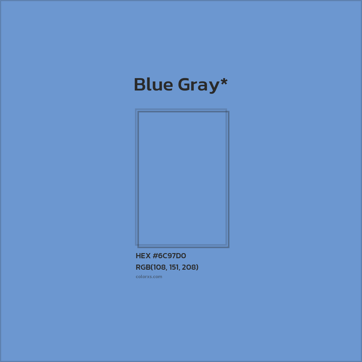 #6C97D0 hex color. RGB, RYB, CMYK, HSL, HSV codes and color conversions. Matching color names, palettes, paints.