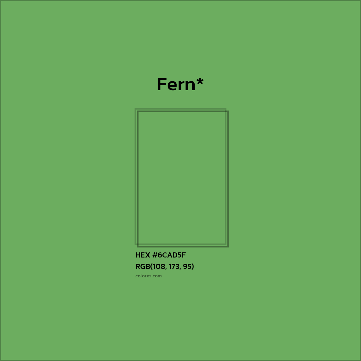 #6CAD5F hex color. RGB, RYB, CMYK, HSL, HSV codes and color conversions. Matching color names, palettes, paints.