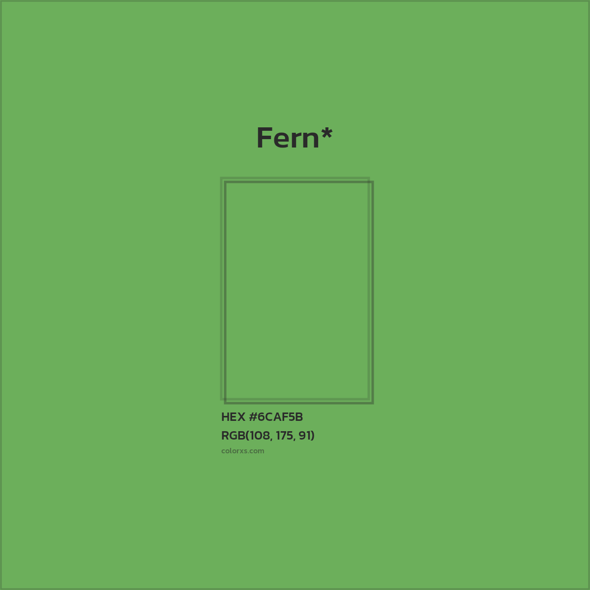 #6CAF5B hex color. RGB, RYB, CMYK, HSL, HSV codes and color conversions. Matching color names, palettes, paints.