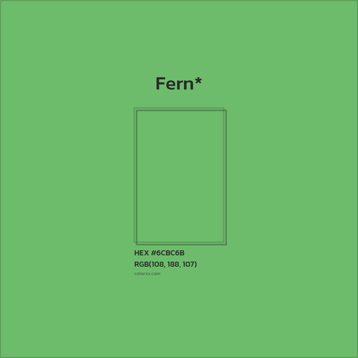 #6CBC6B hex color. RGB, RYB, CMYK, HSL, HSV codes and color conversions. Matching color names, palettes, paints.