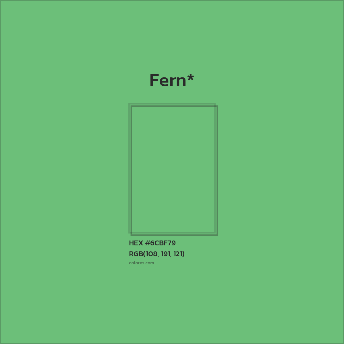 #6CBF79 hex color. RGB, RYB, CMYK, HSL, HSV codes and color conversions. Matching color names, palettes, paints.