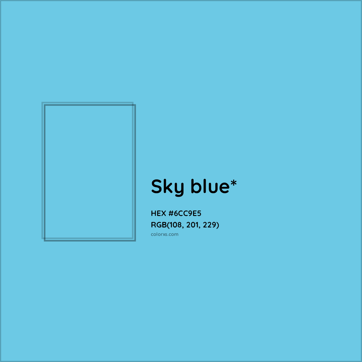 #6CC9E5 hex color. RGB, RYB, CMYK, HSL, HSV codes and color conversions. Matching color names, palettes, paints.
