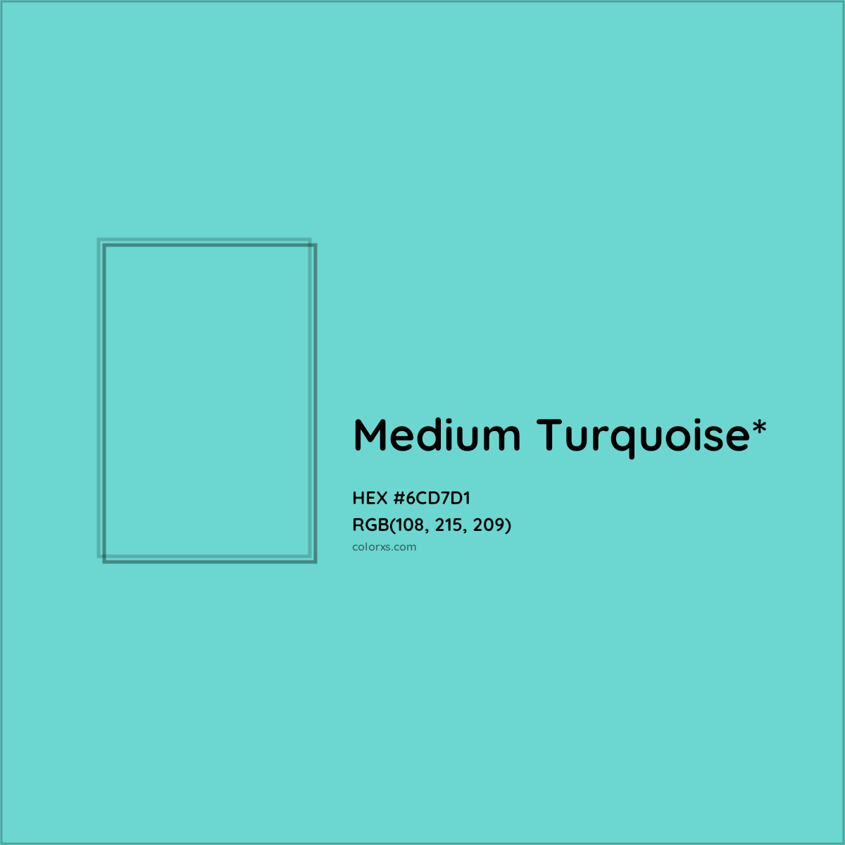 #6CD7D1 hex color. RGB, RYB, CMYK, HSL, HSV codes and color conversions. Matching color names, palettes, paints.
