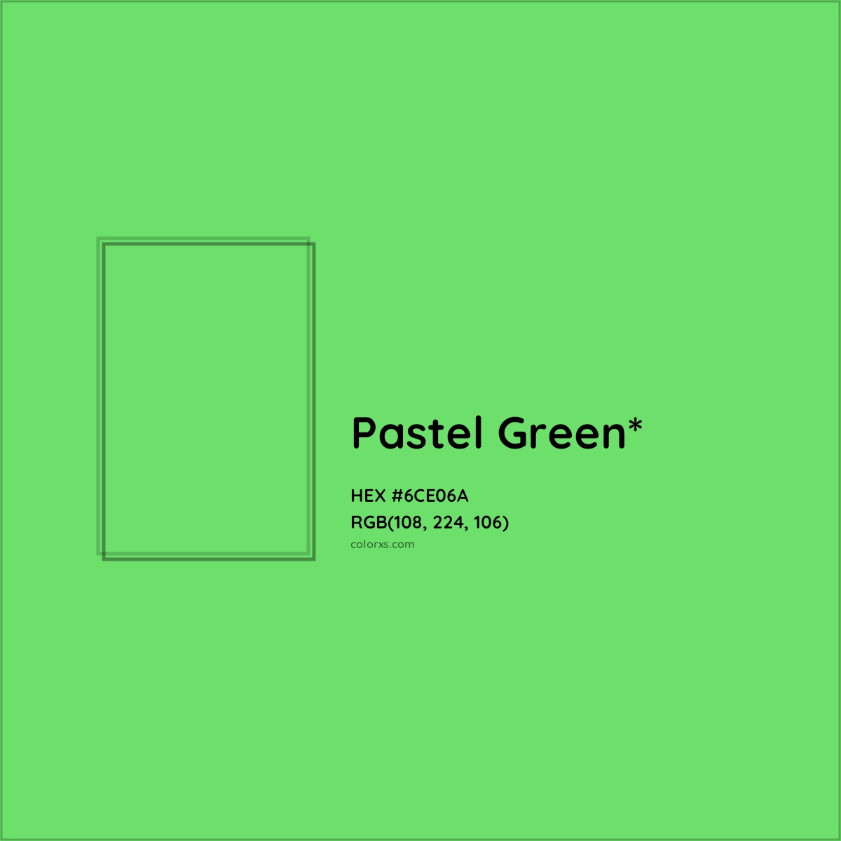 #6CE06A hex color. RGB, RYB, CMYK, HSL, HSV codes and color conversions. Matching color names, palettes, paints.