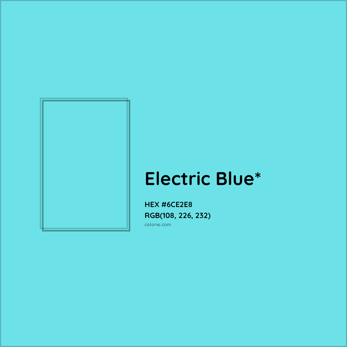 #6CE2E8 hex color. RGB, RYB, CMYK, HSL, HSV codes and color conversions. Matching color names, palettes, paints.