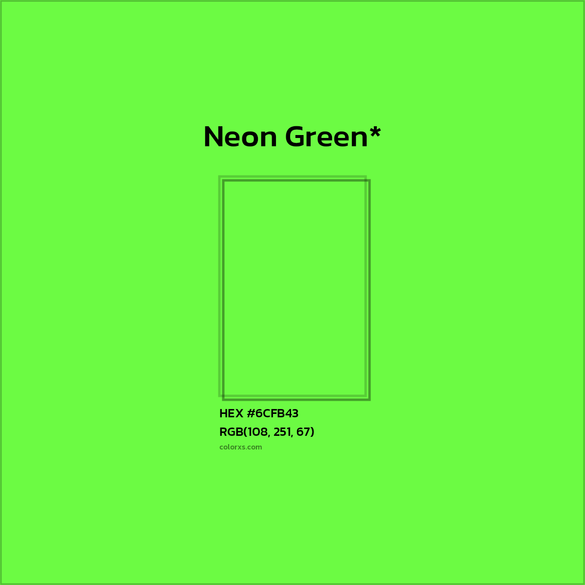 #6CFB43 hex color. RGB, RYB, CMYK, HSL, HSV codes and color conversions. Matching color names, palettes, paints.