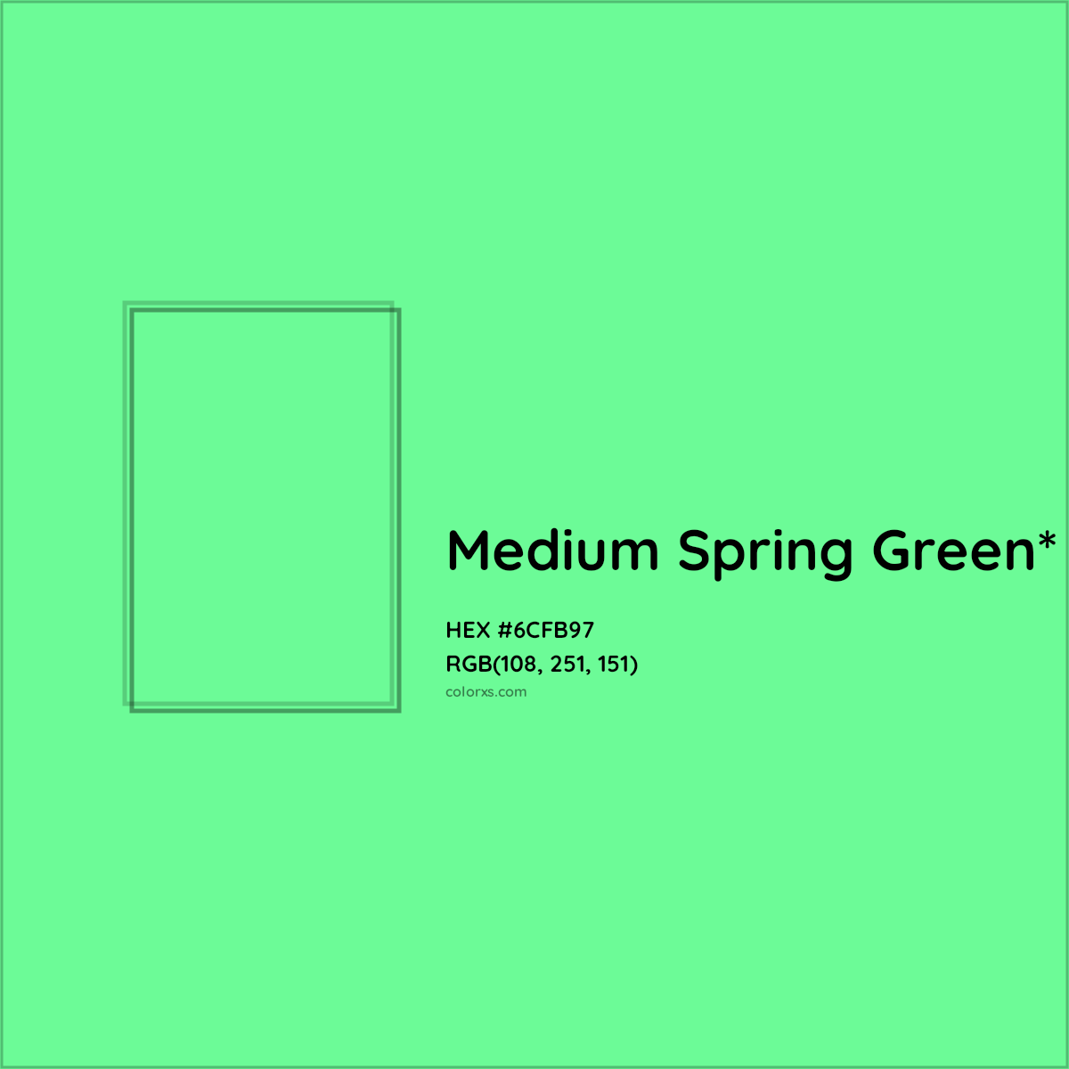#6CFB97 hex color. RGB, RYB, CMYK, HSL, HSV codes and color conversions. Matching color names, palettes, paints.