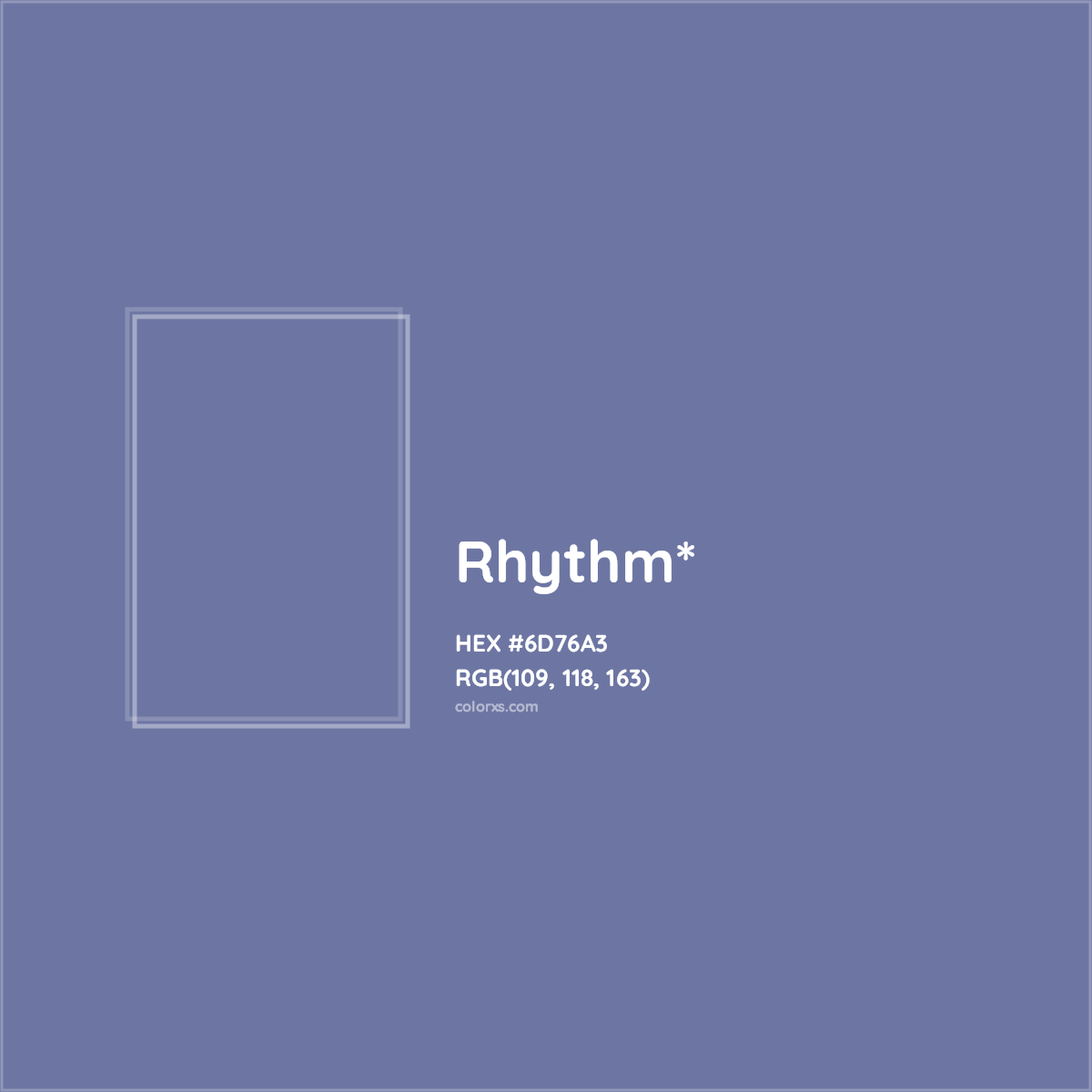 #6D76A3 hex color. RGB, RYB, CMYK, HSL, HSV codes and color conversions. Matching color names, palettes, paints.