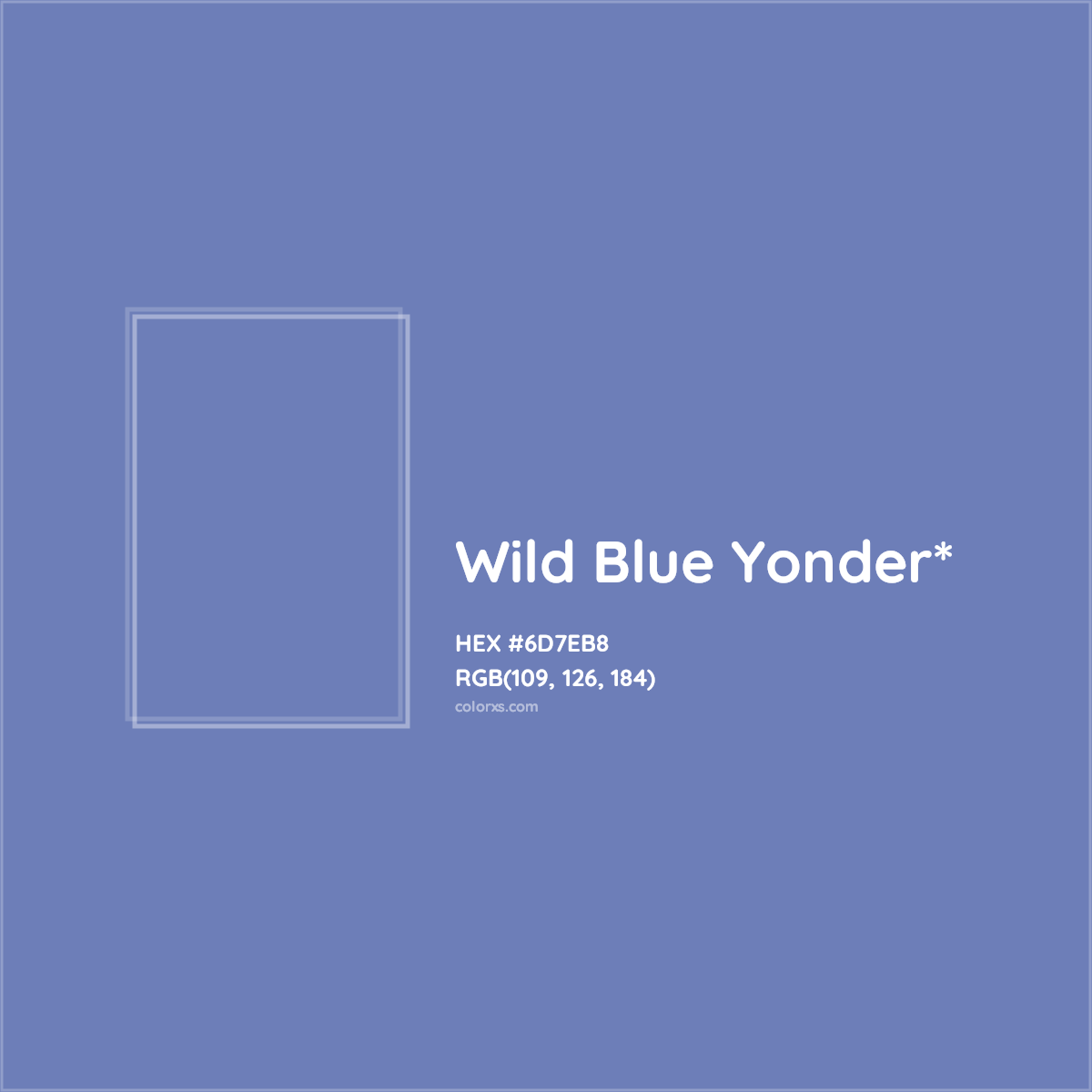 #6D7EB8 hex color. RGB, RYB, CMYK, HSL, HSV codes and color conversions. Matching color names, palettes, paints.