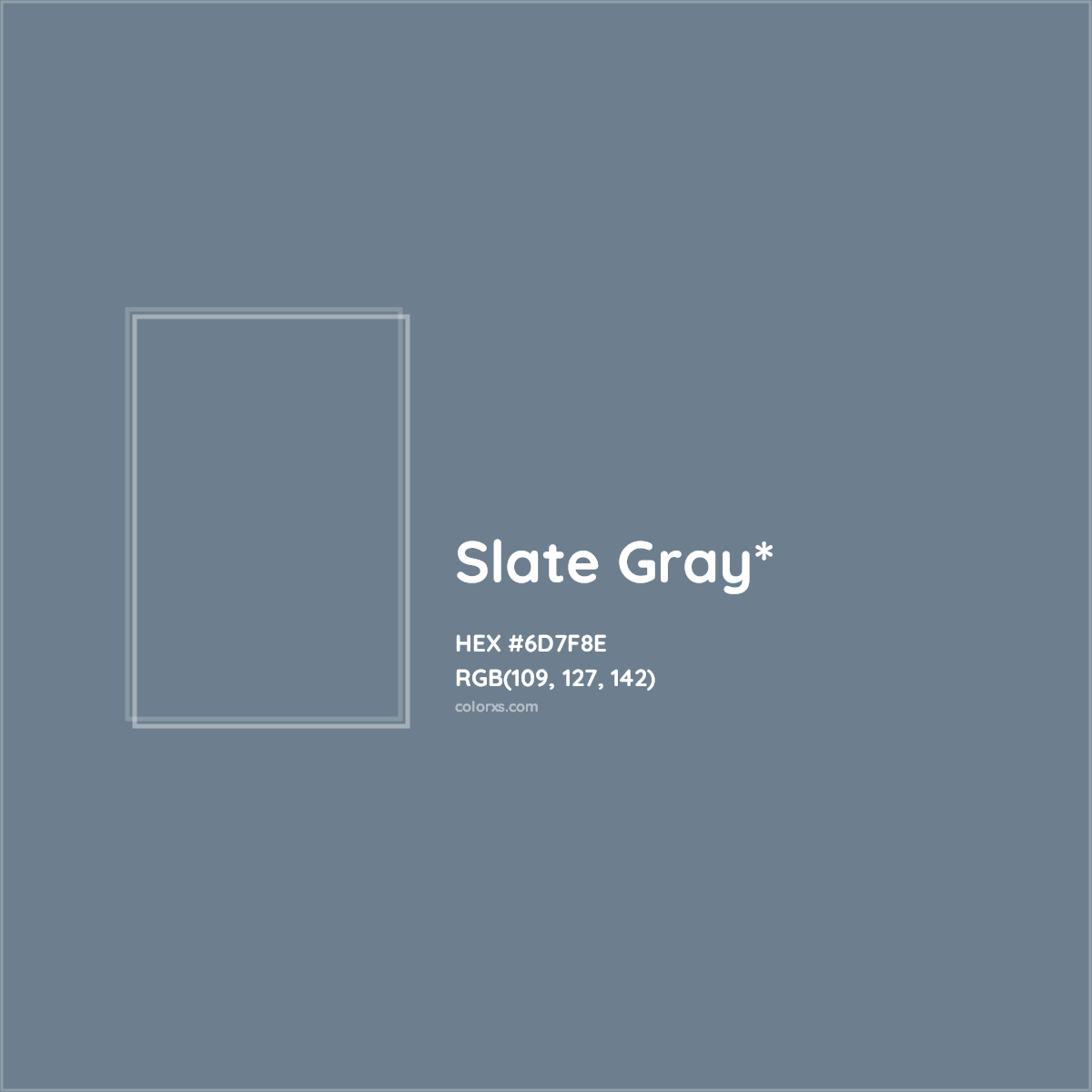 #6D7F8E hex color. RGB, RYB, CMYK, HSL, HSV codes and color conversions. Matching color names, palettes, paints.