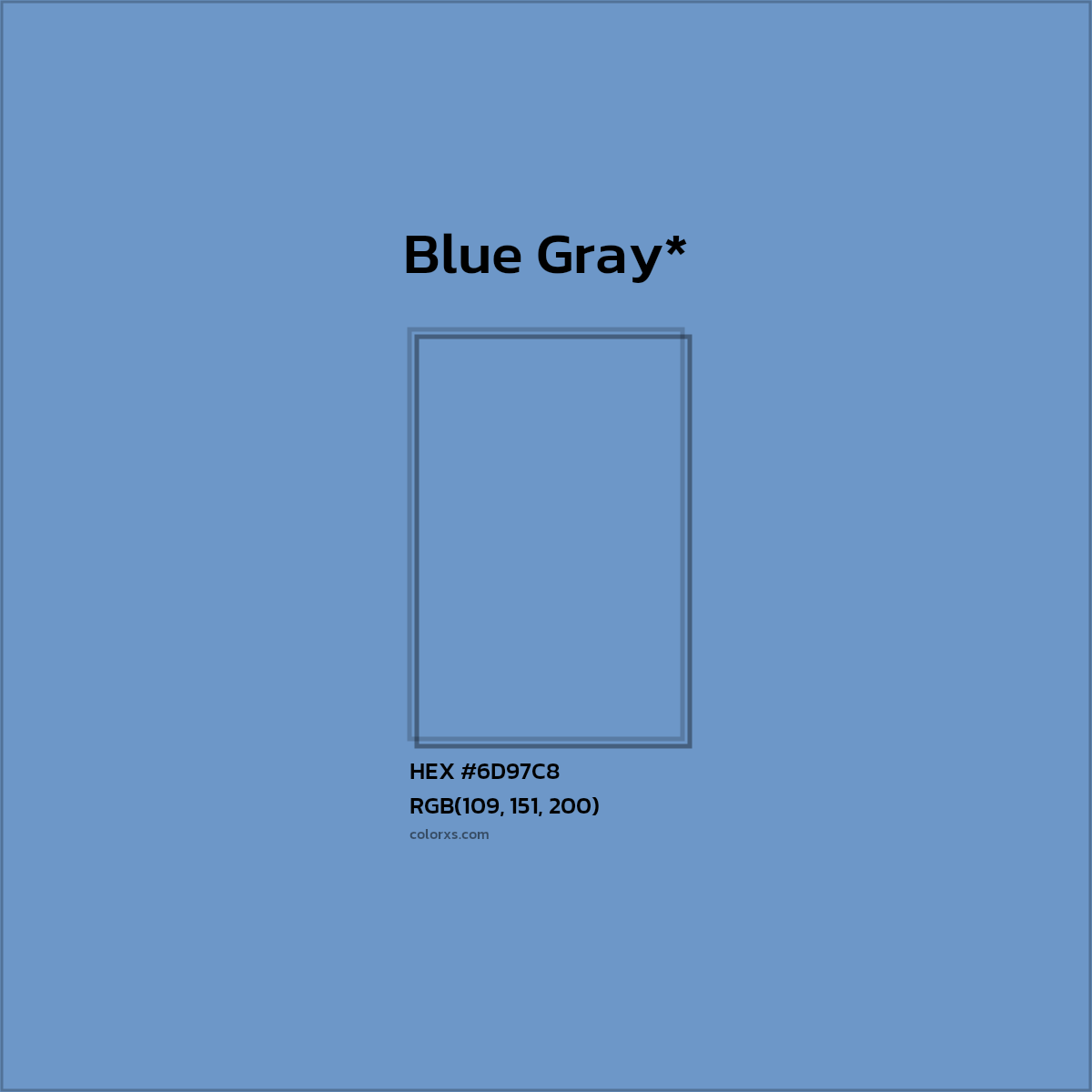 #6D97C8 hex color. RGB, RYB, CMYK, HSL, HSV codes and color conversions. Matching color names, palettes, paints.