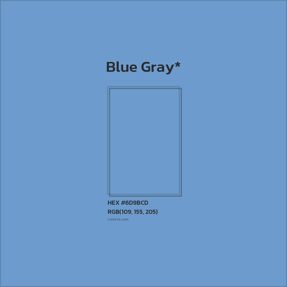 #6D9BCD hex color. RGB, RYB, CMYK, HSL, HSV codes and color conversions. Matching color names, palettes, paints.