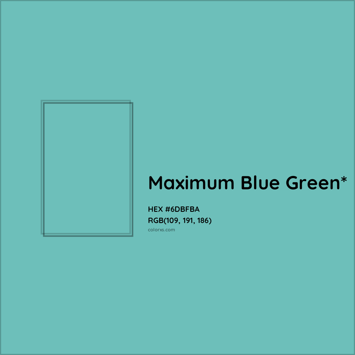 #6DBFBA hex color. RGB, RYB, CMYK, HSL, HSV codes and color conversions. Matching color names, palettes, paints.
