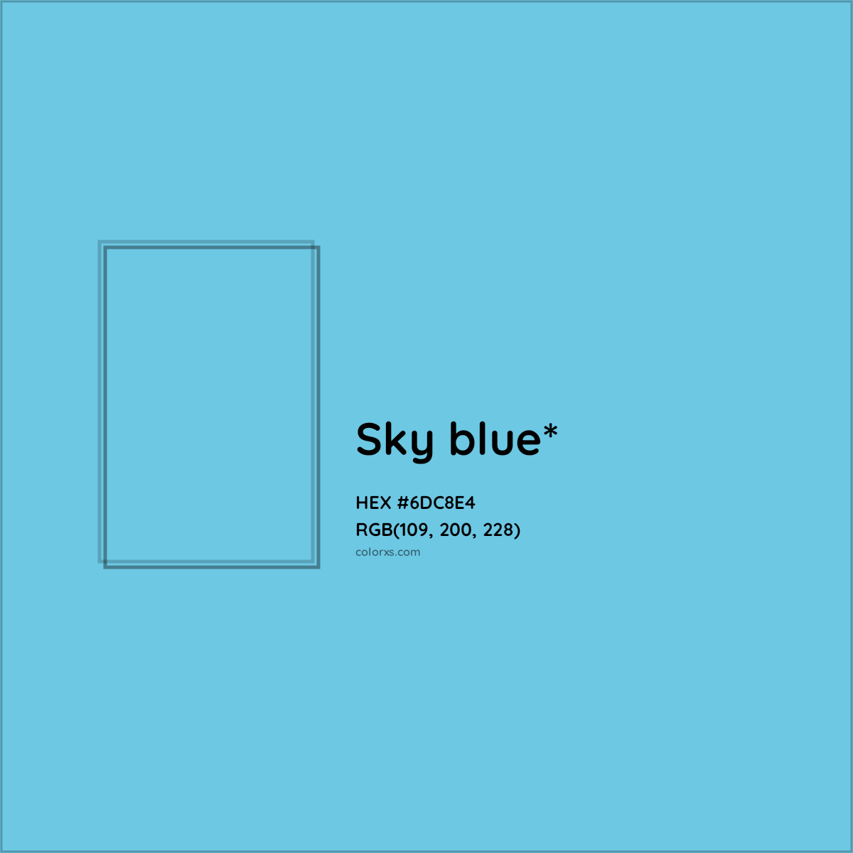 #6DC8E4 hex color. RGB, RYB, CMYK, HSL, HSV codes and color conversions. Matching color names, palettes, paints.