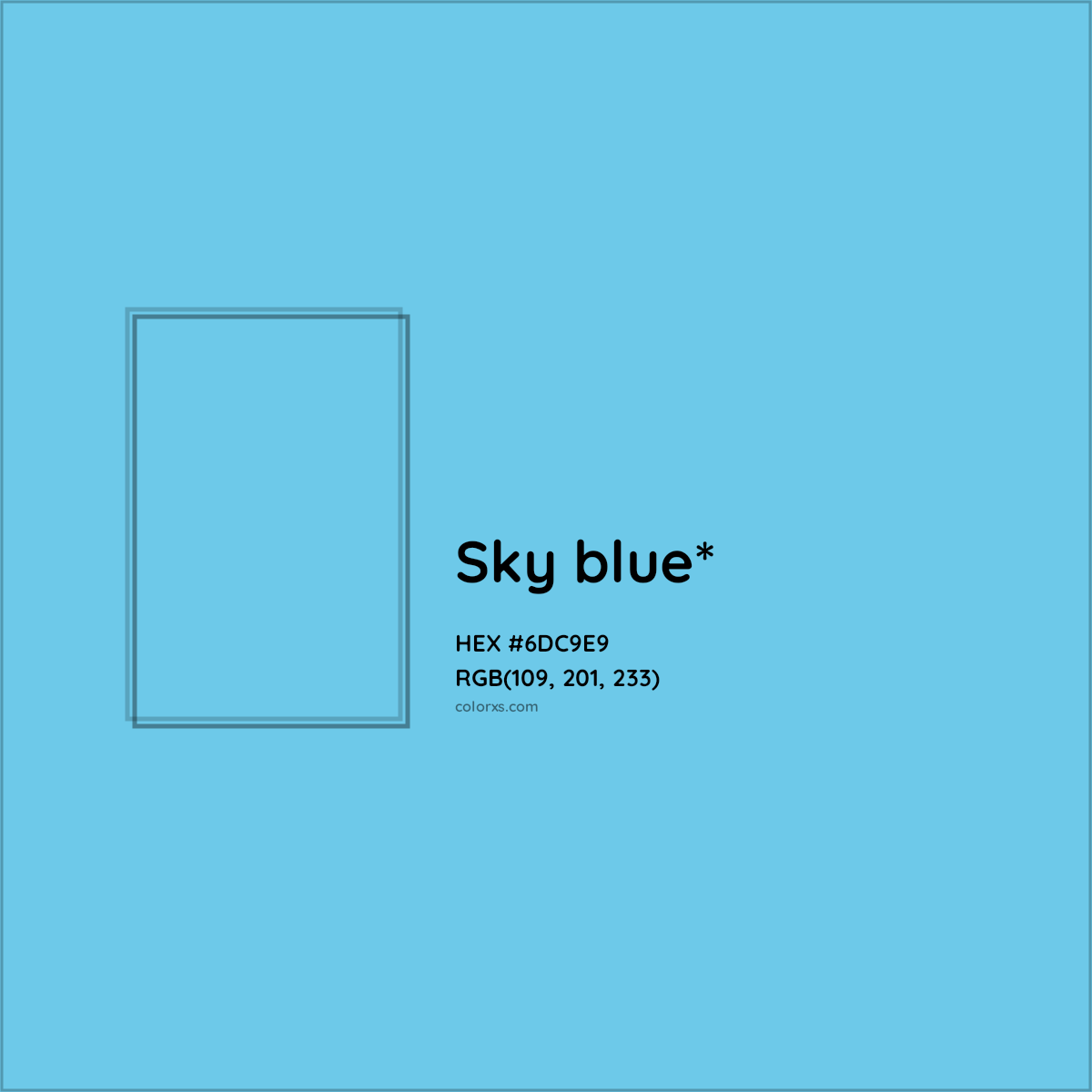 #6DC9E9 hex color. RGB, RYB, CMYK, HSL, HSV codes and color conversions. Matching color names, palettes, paints.