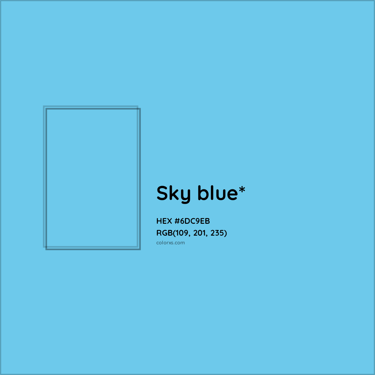 #6DC9EB hex color. RGB, RYB, CMYK, HSL, HSV codes and color conversions. Matching color names, palettes, paints.
