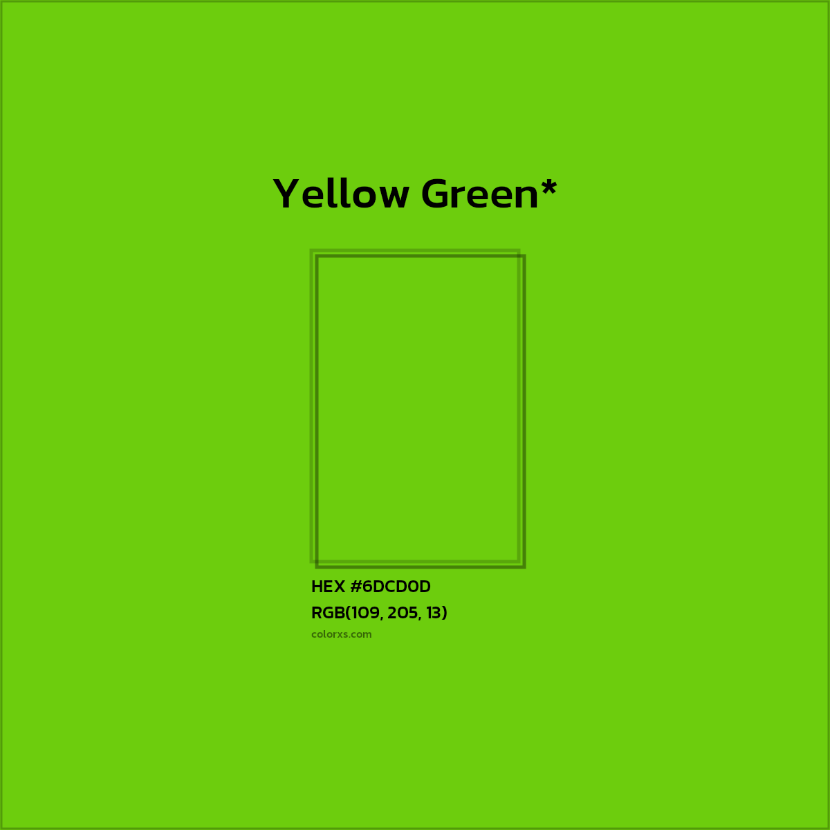 #6DCD0D hex color. RGB, RYB, CMYK, HSL, HSV codes and color conversions. Matching color names, palettes, paints.