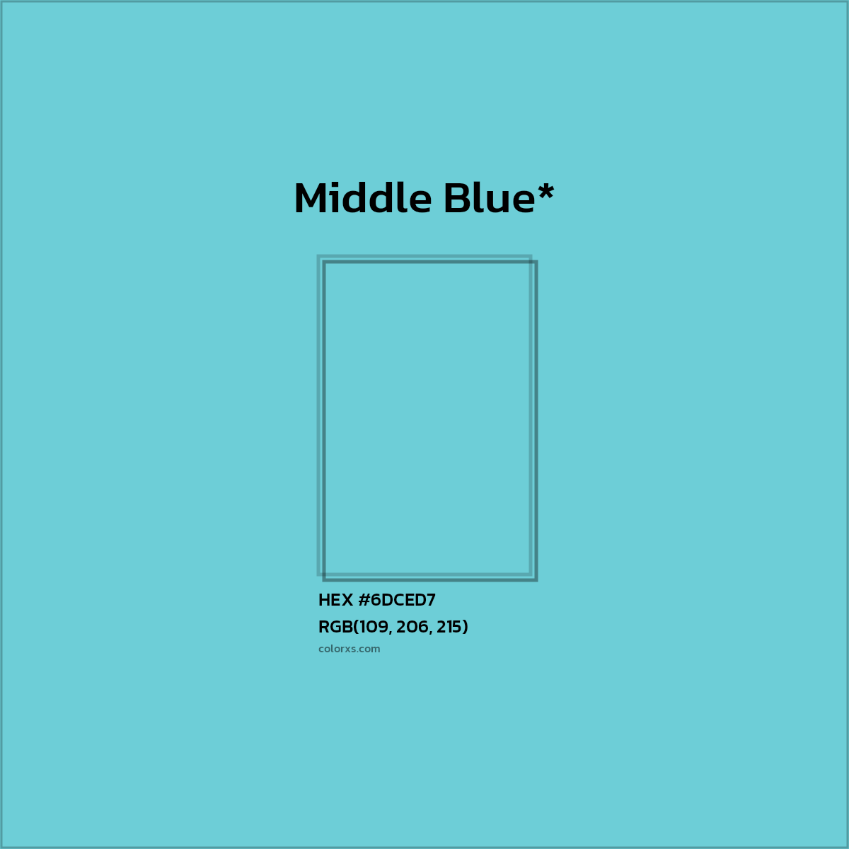 #6DCED7 hex color. RGB, RYB, CMYK, HSL, HSV codes and color conversions. Matching color names, palettes, paints.