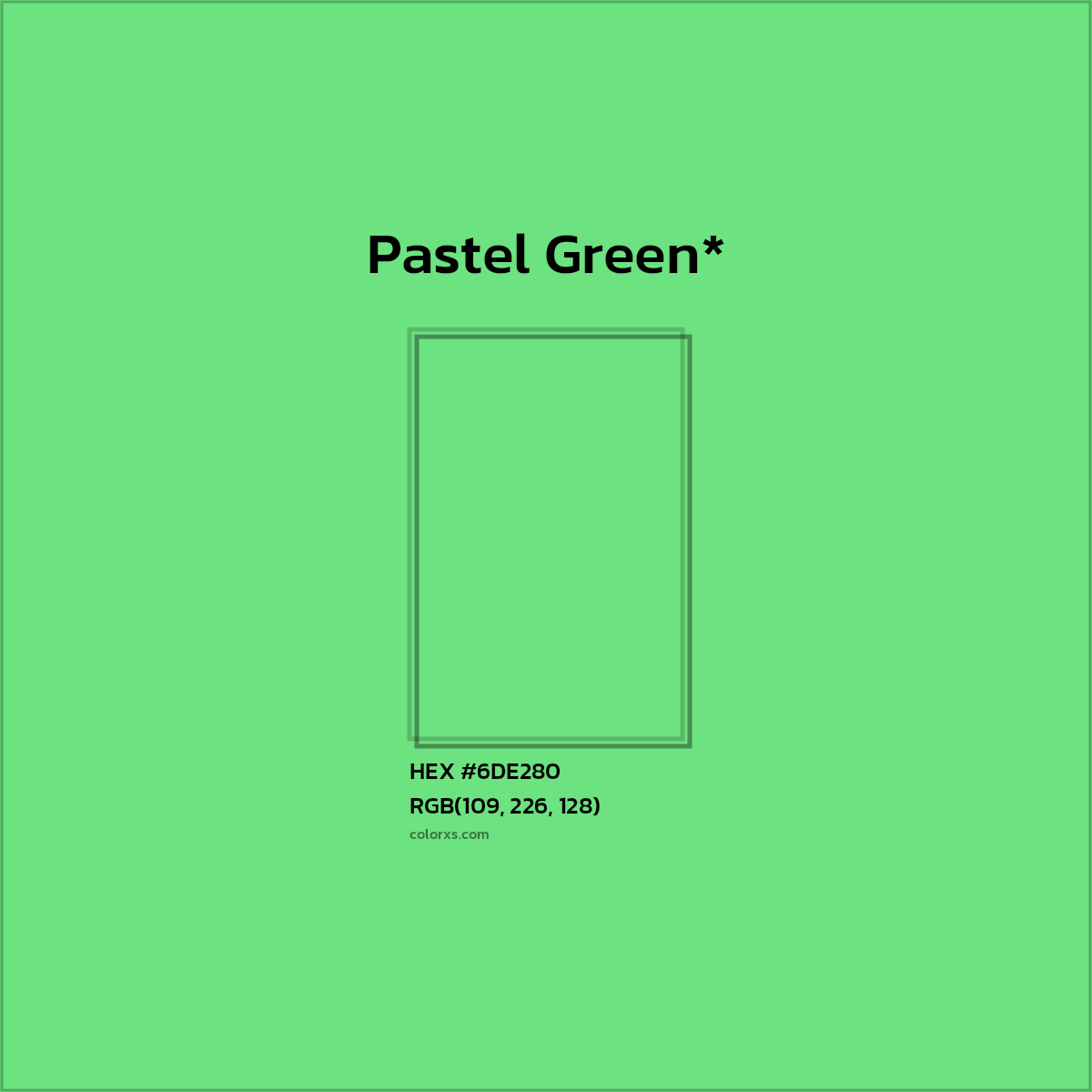 #6DE280 hex color. RGB, RYB, CMYK, HSL, HSV codes and color conversions. Matching color names, palettes, paints.